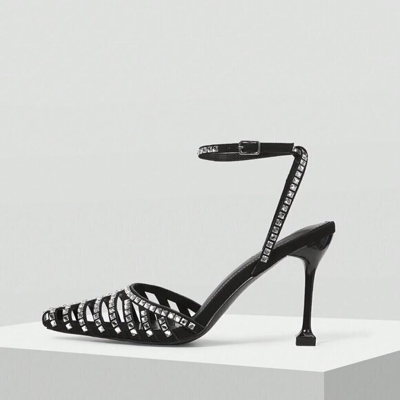 Shoes - Black Glamorous Women's Rhinestone Buckle High Heel Shoes